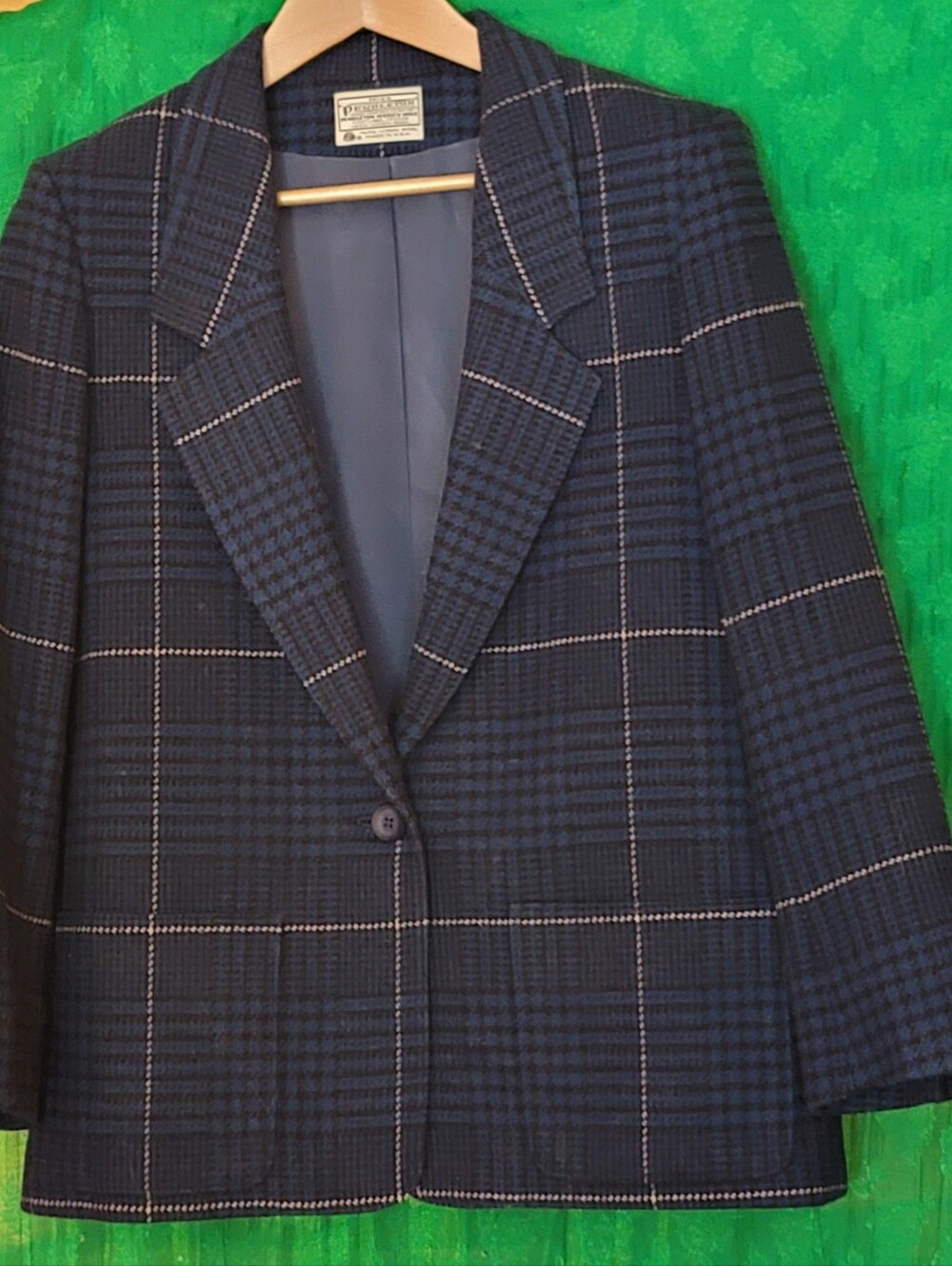 Vintage Pendleton Blue Plaid Wool Blazer.